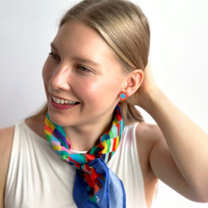 Button Earrings | PIM | red and blue