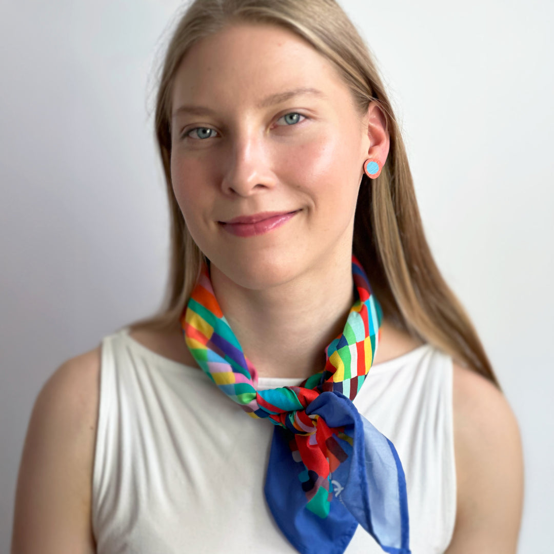 Button Earrings | PIM | red and blue