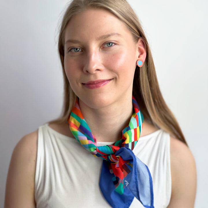 Button Earrings | PIM | red and blue