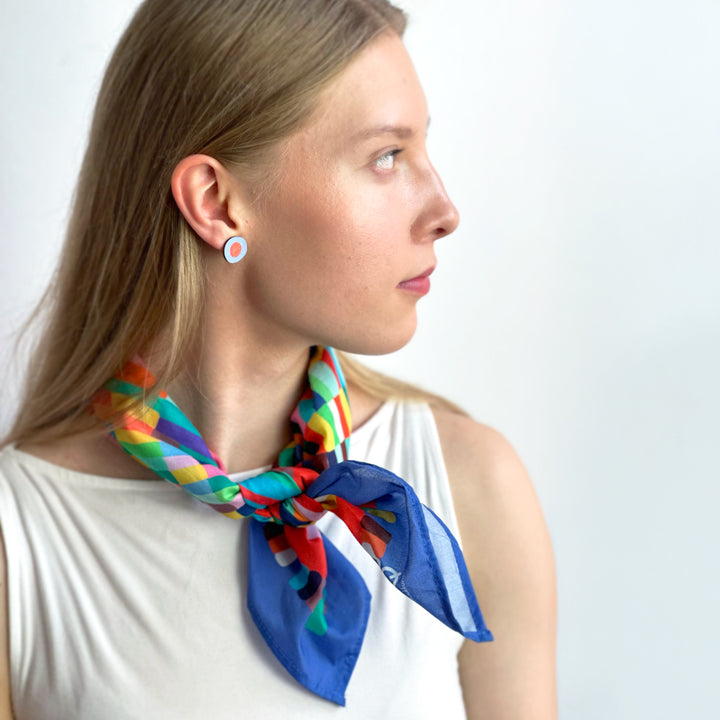 Button Earrings | PIM | red and blue