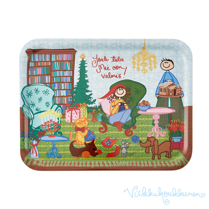 Suuri Kokopala-tarjotin "Joulu tulee mie oon valmis!"