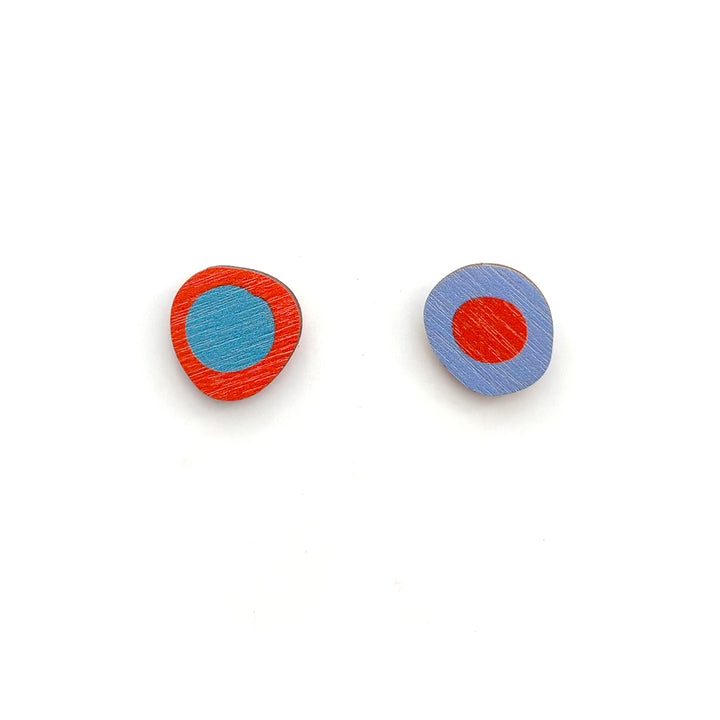 Button Earrings | PIM | red and blue