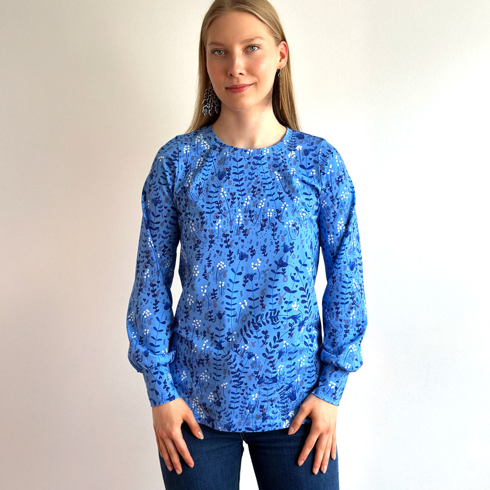 Sininen puhvihihapusero 