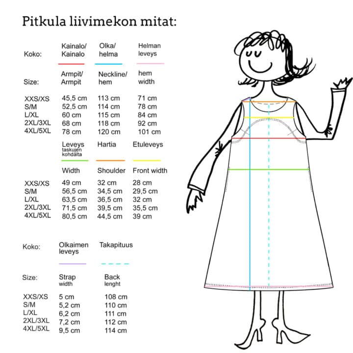 Mittataulukko Pitkula liivimekko